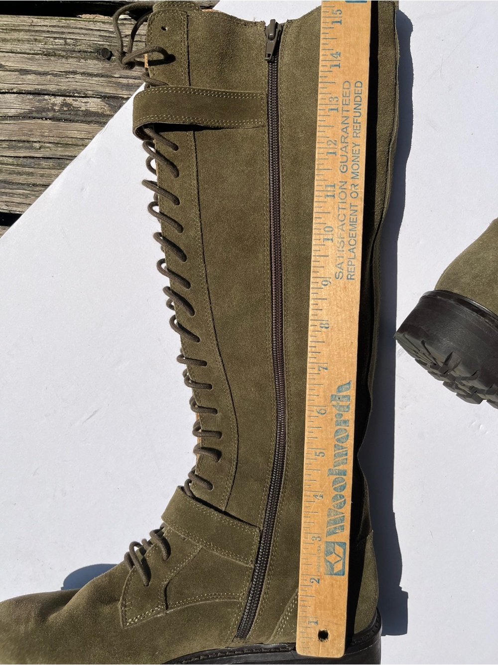Lucky Brand Inniko Boots 8 Green Suede Lace Up Tall Buckle Moto Grunge Combat - Picture 13 of 16